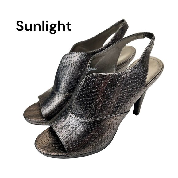 The Limited Women’s TADA Peep Toe Slingback Heels Size 6.5M Snake Gray Metallic - Picture 1 of 11